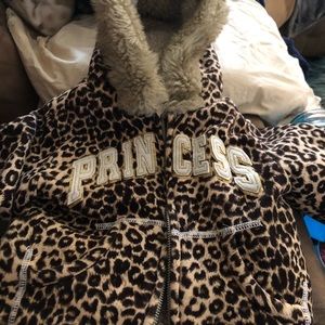 Princess cheetah print winter coat with fur hood